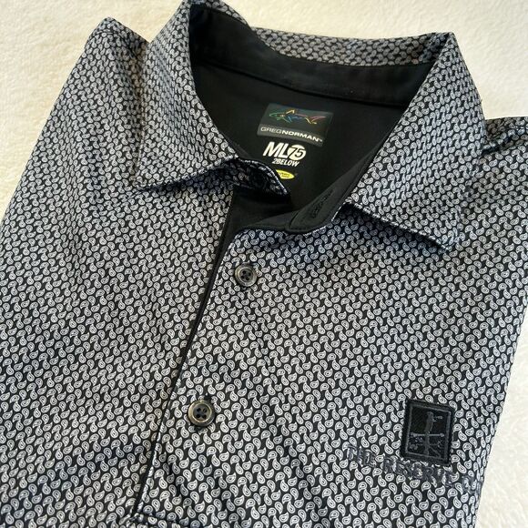 Greg Norman 2 Below Mens Golf Polo Size XL The Reserve Club Logo  Black Print - Picture 1 of 9